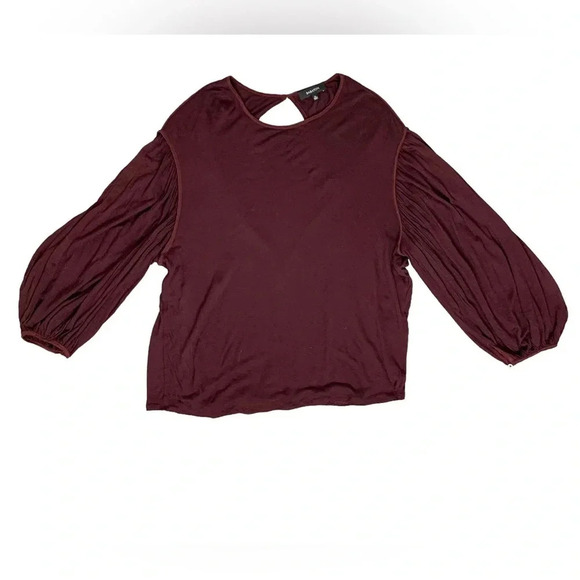 Aritzia Babaton Blouse Top Bishop Sleeve Burgundy Drapey Flowy Size XS - Picture 1 of 15